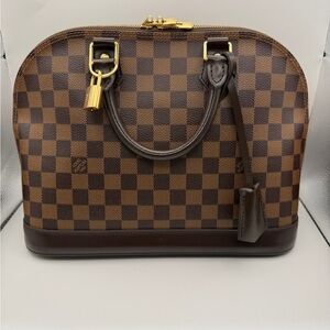 Louis Vuitton Brown Damier Ebene Alma Satchel with Gold Hardware